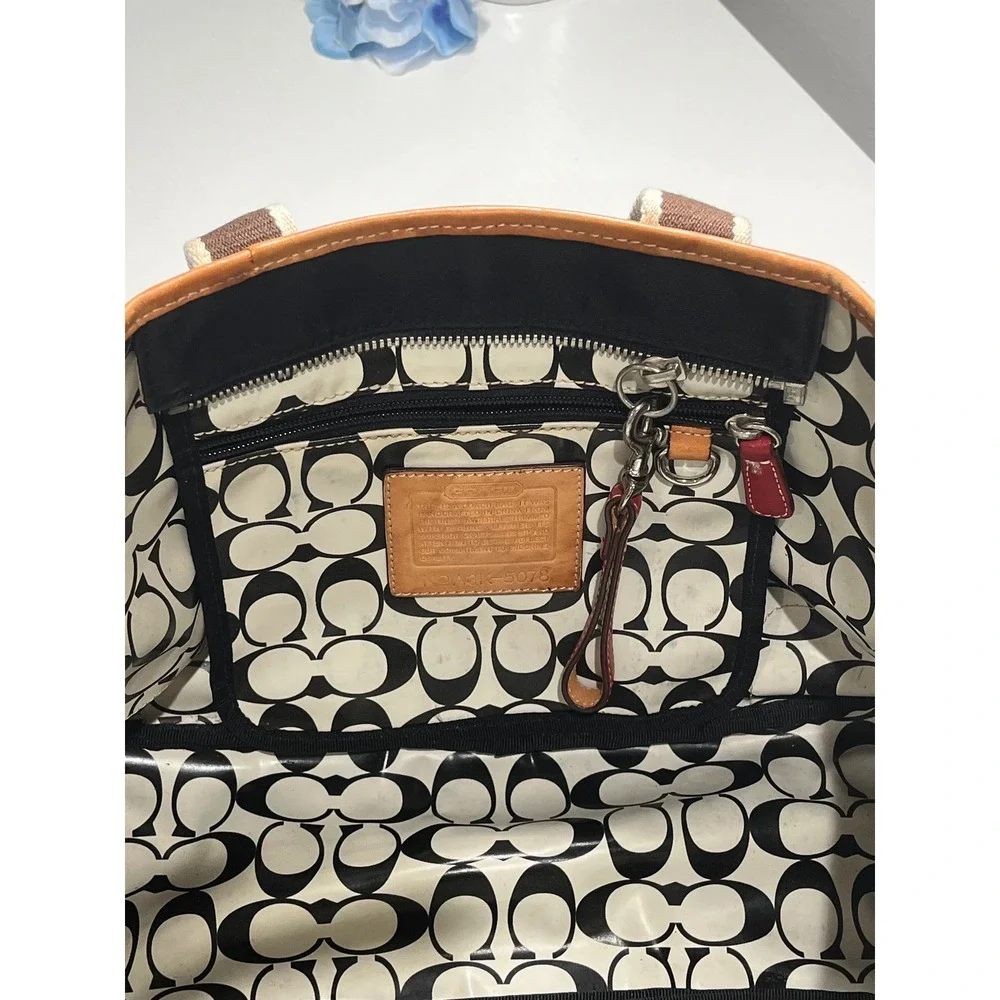 Y2K Coach Hamptons Weekend Tote Bag Black Nylon Red Leather Trim 5078